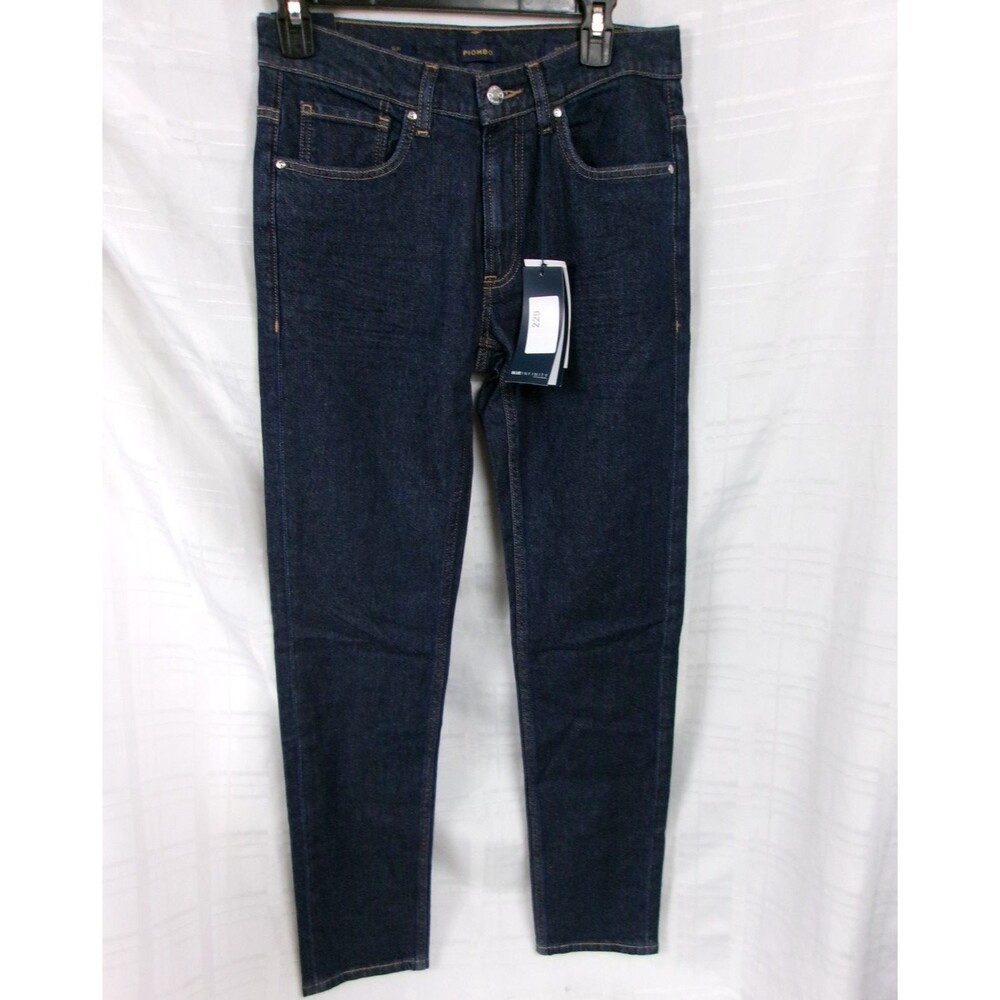 Piombo Men's Slim Fit Button Fly Dark Blue Denim Jeans Size 30 New with Tags